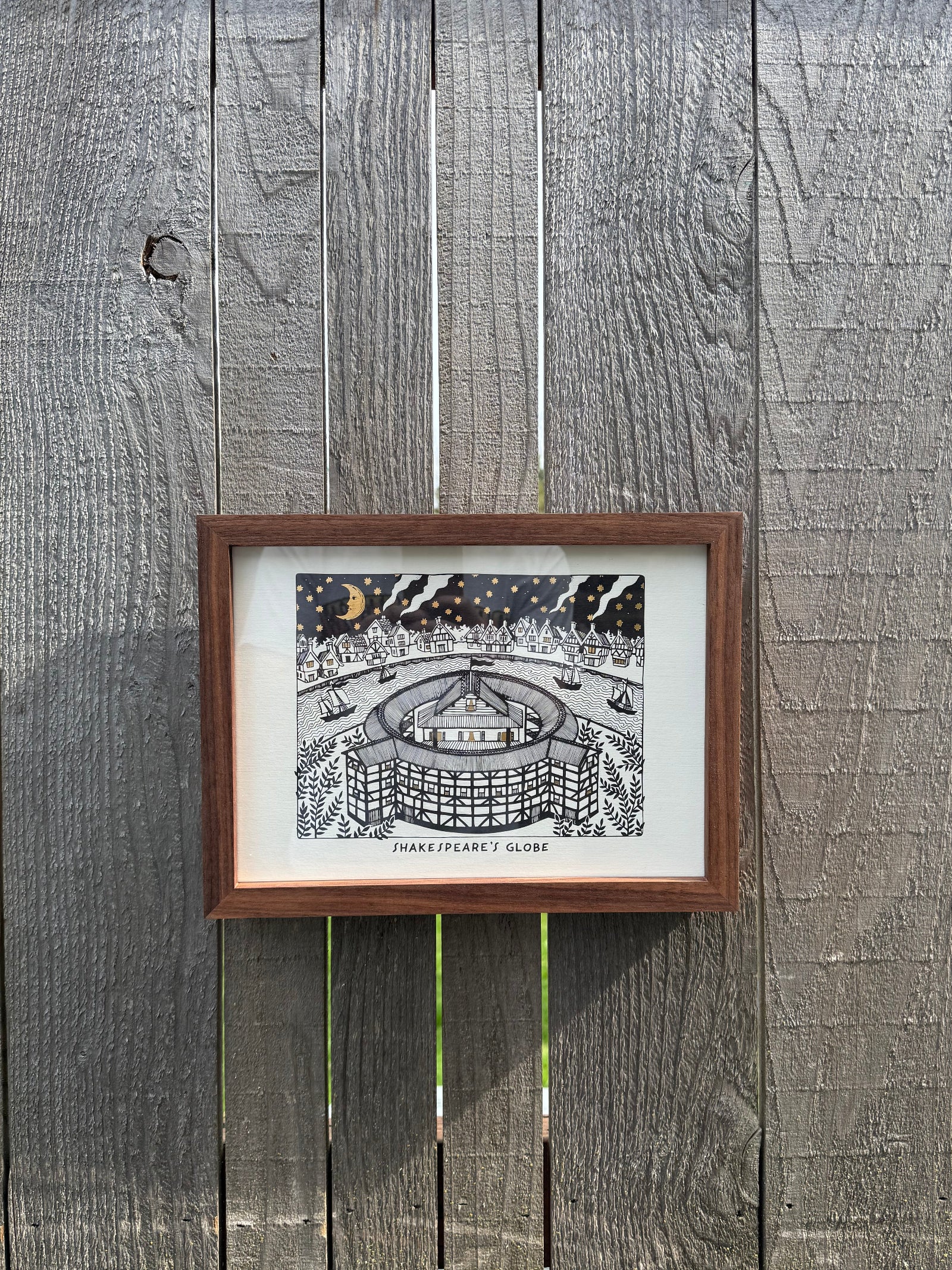 walnut framed print shakespheares globe